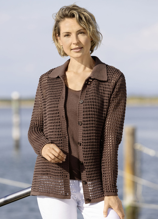 Basics - Strick-Twinset mit nachhaltig recycelter Baumwolle Ansicht 2 Basics - Strick-Twinset mit nachhaltig recycelter Baumwolle, in Größe 036 bis 052, in Farbe BRAUN Ansicht 2