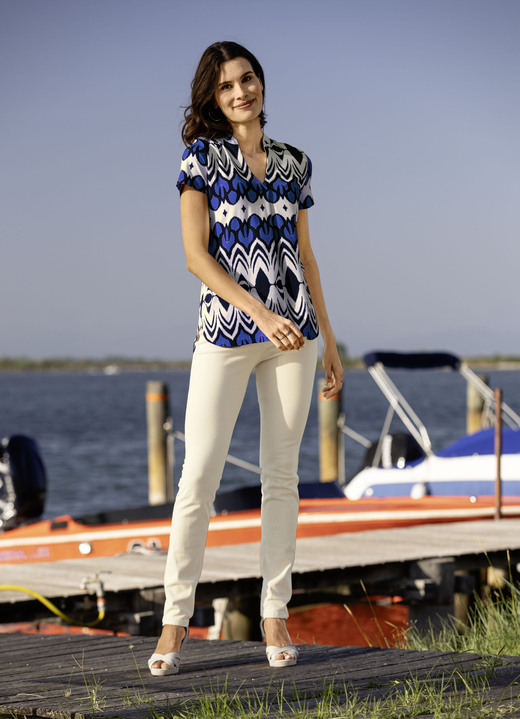 Blusen & Tuniken - Sommerliche Shirt-Tunika Ansicht 2 Blusen & Tuniken - Sommerliche Shirt-Tunika, in Größe 036 bis 052, in Farbe BEIGE-MARINE-ROYALBLAU Ansicht 2