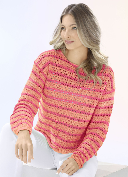 Pullover - Pullover in Ringelmuster, in Größe L(44/46) bis XS(32/34), in Farbe APRICOT-KORALLE Ansicht 1