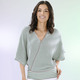 Kurzarm - Pulli in Wickeloptik – Farbe TAUPE-WEISS-MINT – Ansicht 2 Kurzarm - Pulli in Wickeloptik, in Größe L(44/46) bis XS(32/34), in Farbe TAUPE-WEISS-MINT – Farbe TAUPE-WEISS-MINT – Ansicht 2