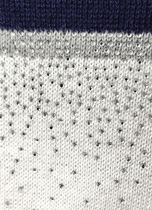 Langarm - Pullover mit aufwendiger Steinchenzier, in Größe 036 bis 052, in Farbe MARINE-ECRU-GRAU Ansicht 2