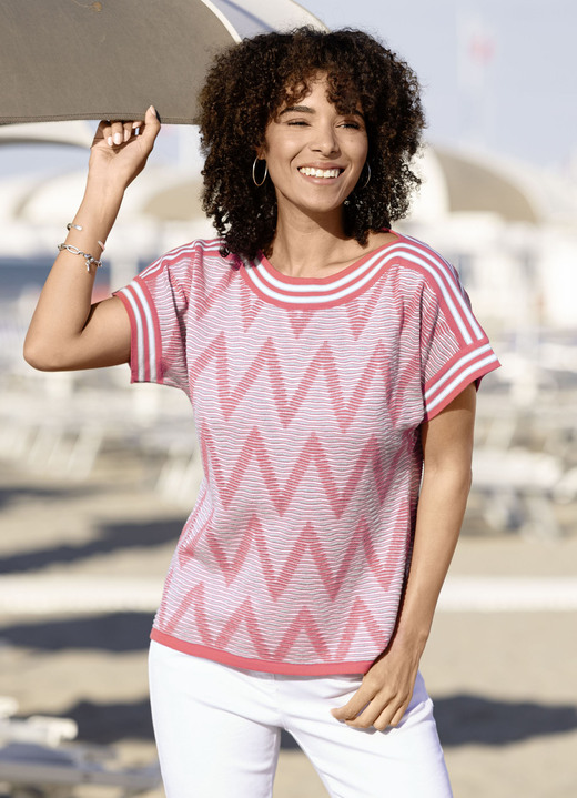 Kurzarm - Pulli in edlem Strukturmix Ansicht 2 Kurzarm - Pulli in edlem Strukturmix, in Größe 036 bis 052, in Farbe HUMMER-ECRU-GRAU Ansicht 2