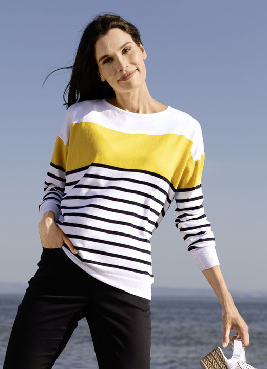 - Pullover in sehr weichem Griff, in Größe L(44/46) bis XS(32/34), in Farbe SCHWARZ-GELB-WEISS Ansicht 2