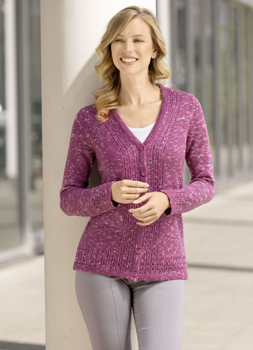 Basics - Strickjacke aus Melangegarn Basics - Strickjacke aus Melangegarn, in Größe 038 bis 054, in Farbe BEERE MELIERT