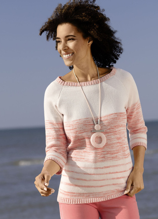 3/4-Arm - Pullover mit nachhaltig recycelter Baumwolle, in Größe 036 bis 052, in Farbe APRICOT-ECRU-MELIERT Ansicht 2