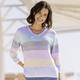 3/4-Arm - Pullover mit Glitzerakzenten – Farbe WEISS-MULTICOLOR – Ansicht 1 3/4-Arm - Pullover mit Glitzerakzenten, in Größe 036 bis 052, in Farbe WEISS-MULTICOLOR – Farbe WEISS-MULTICOLOR – Ansicht 1