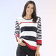 3/4-Arm - Pullover mit weichem Griff – Farbe ECRU-SCHWARZ-ROT – Ansicht 1 3/4-Arm - Pullover mit weichem Griff, in Größe 036 bis 052, in Farbe ECRU-SCHWARZ-ROT – Farbe ECRU-SCHWARZ-ROT – Ansicht 1