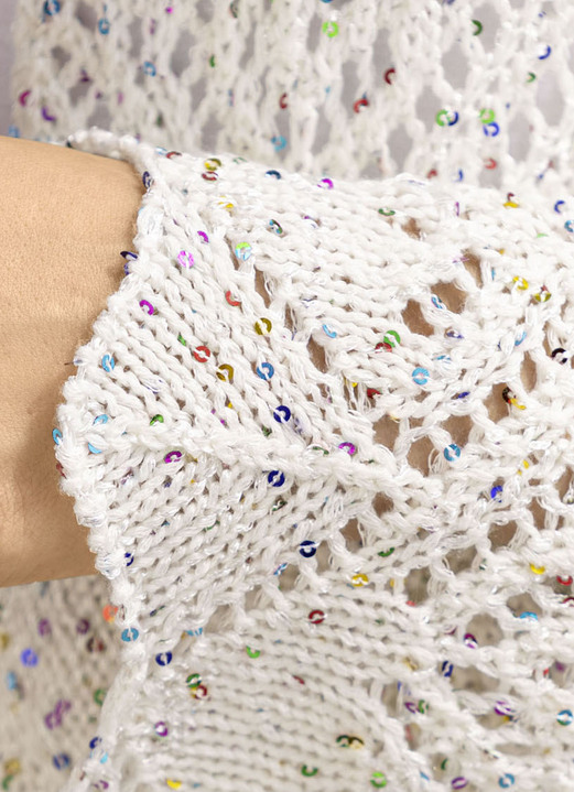 Pullover & Strickmode - Strickjacke aus Paillettengarn, in Größe 036 bis 052, in Farbe WEISS-MULTICOLOR Ansicht 3