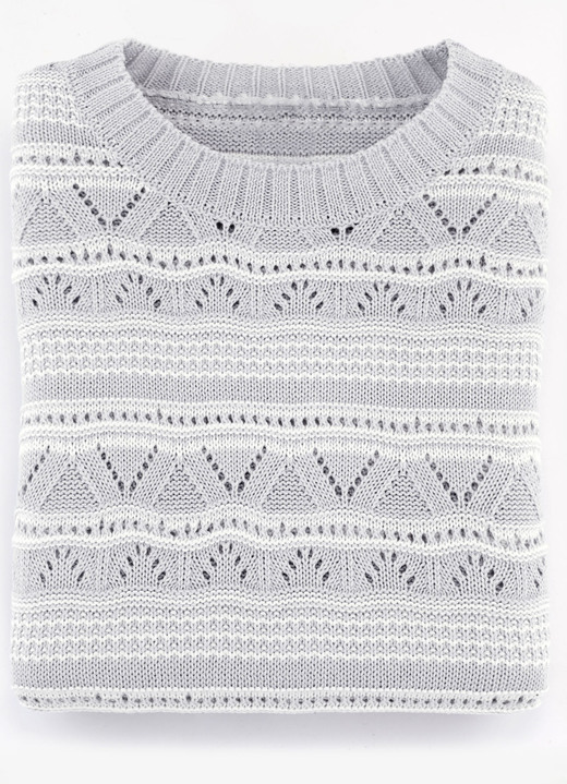 3/4-Arm - Pullover in Ringeldessin, in Größe 038 bis 058, in Farbe HELLGRAU-WEISS Ansicht 1