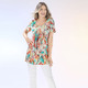 Kurzarm - Longshirt mit Faltenlegung am Halsausschnitt in 2 Farben – Farbe MINT-ORANGE – Ansicht 4 Kurzarm - Longshirt mit Faltenlegung am Halsausschnitt in 2 Farben, in Größe 036 bis 056, in Farbe MINT-ORANGE – Farbe MINT-ORANGE – Ansicht 4