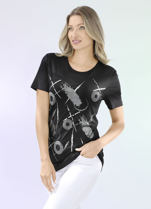 Shirts - Shirt mit silberfarbenem Kontrast-Druck Ansicht 2 Shirts - Shirt mit silberfarbenem Kontrast-Druck, in Größe 036 bis 052, in Farbe SCHWARZ Ansicht 2