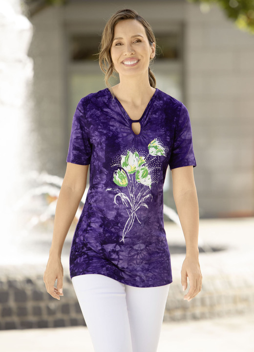 Kurzarm - Shirt in toller Batik-Optik in 3 Farben Kurzarm - Shirt in toller Batik-Optik in 3 Farben, in Größe 038 bis 054, in Farbe LILA BATIK