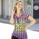 Kurzarm - Shirt mit überschnittener Schulterpartie – Farbe PINK-GELB-LILA – Ansicht 1 Kurzarm - Shirt mit überschnittener Schulterpartie, in Größe 036 bis 052, in Farbe PINK-GELB-LILA – Farbe PINK-GELB-LILA – Ansicht 1