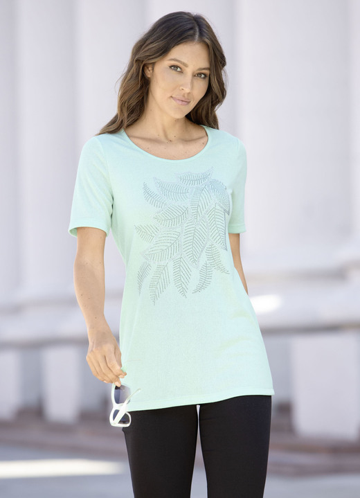 Shirts - Shirt mit Plättchen- und Strasszier in 2 Farben Ansicht 2 Shirts - Shirt mit Plättchen- und Strasszier in 2 Farben, in Größe 038 bis 054, in Farbe MINT Ansicht 2