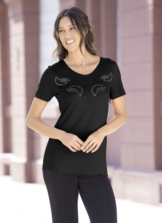 Shirts - Shirt mit dekorativer Plättchenzier in 2 Farben, in Größe 038 bis 054, in Farbe SCHWARZ Ansicht 1