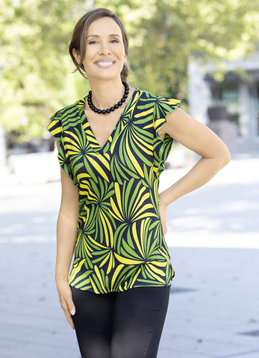 Damenmode - Shirt mit Allover-Dessin in 2 Farben Damenmode - Shirt mit Allover-Dessin in 2 Farben, in Größe 036 bis 054, in Farbe GRÜN-GELB-NACHTBLAU