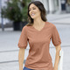 Kurzarm - Shirt mit eingefassten, kurzen Ärmeln in 3 Farben – Farbe CAMEL – Ansicht 2 Kurzarm - Shirt mit eingefassten, kurzen Ärmeln in 3 Farben, in Größe 036 bis 052, in Farbe GELB – Farbe CAMEL – Ansicht 2