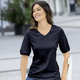 Kurzarm - Shirt mit eingefassten, kurzen Ärmeln in 3 Farben – Farbe MARINE – Ansicht 2 Kurzarm - Shirt mit eingefassten, kurzen Ärmeln in 3 Farben, in Größe 036 bis 052, in Farbe GELB – Farbe MARINE – Ansicht 2