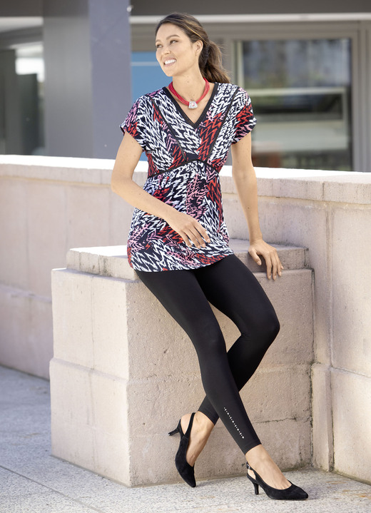 Kurzarm - Ausdrucksvolle Tunika mit V-Ausschnitt Ansicht 2 Kurzarm - Ausdrucksvolle Tunika mit V-Ausschnitt, in Größe 036 bis 052, in Farbe SCHWARZ-WEISS-KORALLE Ansicht 2