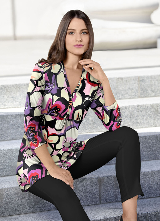Blusen & Tuniken - Shirt-Tunika mit farbbrillantem Druck Blusen & Tuniken - Shirt-Tunika mit farbbrillantem Druck, in Größe 036 bis 054, in Farbe ECRU-FLIEDER-BUNT