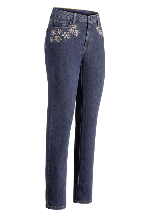 Jeans - Jeans mit handbemalten, floralen Motiven, in Größe 017 bis 052, in Farbe DUNKELBLAU Ansicht 1