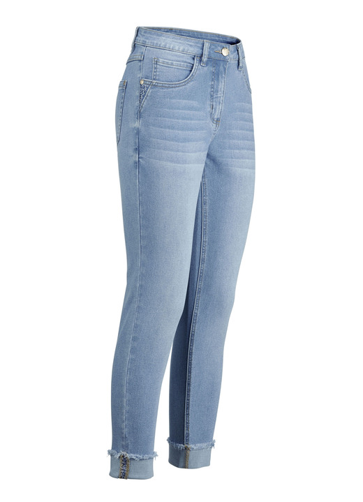 Hosen mit Knopf- und Reißverschluss - Jeans mit funkelndem Glitzersteinchenbesatz, in Größe 017 bis 050, in Farbe HELLBLAU Ansicht 1