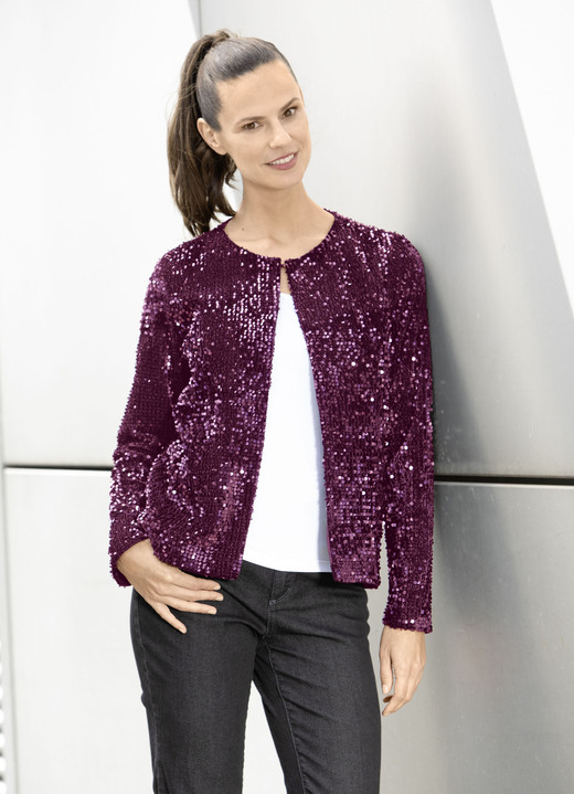 Anlassblusen - Blusenjacke mit Pailletten, in Größe 036 bis 052, in Farbe SILBER Ansicht 3