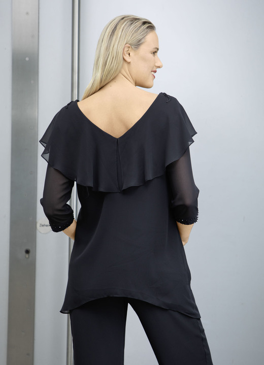 Anlassblusen - Kombination, 2 tlg. mit funkelnden Zierperlen, in Größe 036 bis 052, in Farbe SCHWARZ Ansicht 2