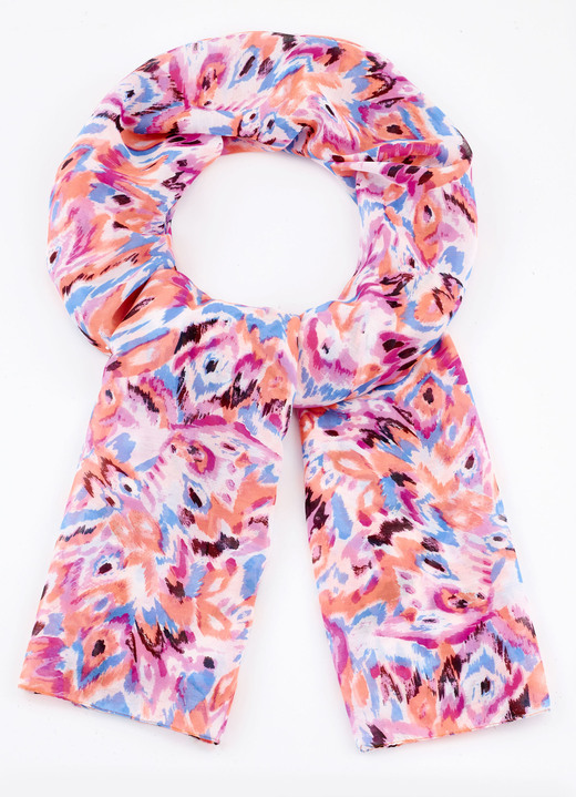 Schals - Schal mit Fantasiedessin Schals - Schal mit Fantasiedessin, in Farbe WEISS-NEONORANGE-AQUA-PINK-SCHWARZ