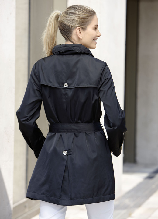 Lang - Longjacke mit Gürtel in Trench-Optik, in Größe 036 bis 052, in Farbe SCHWARZ Ansicht 3