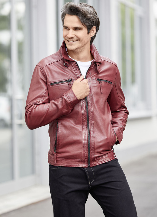 Lederjacken - Lederkurzjacke mit zwei Innentaschen Ansicht 2 Lederjacken - Lederkurzjacke mit zwei Innentaschen, in Größe 046 bis 062, in Farbe ANTIK DUNKELROT Ansicht 2