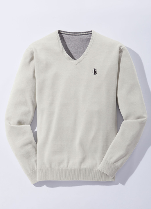 Uni - Modischer V-Pullover in 6 Farben, in Größe 046 bis 062, in Farbe GRÜN MELIERT Ansicht 5