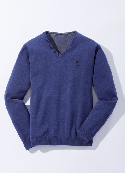 Uni - Modischer V-Pullover in 6 Farben, in Größe 046 bis 062, in Farbe GRÜN MELIERT Ansicht 3