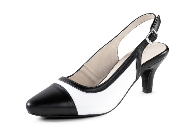 Pumps & Ballerina - Andrea Conti, schicke Damen-Slingpumps, mit Gummizug, in Größe 036 bis 042, in Farbe SCHWARZ-WEISS Ansicht 1