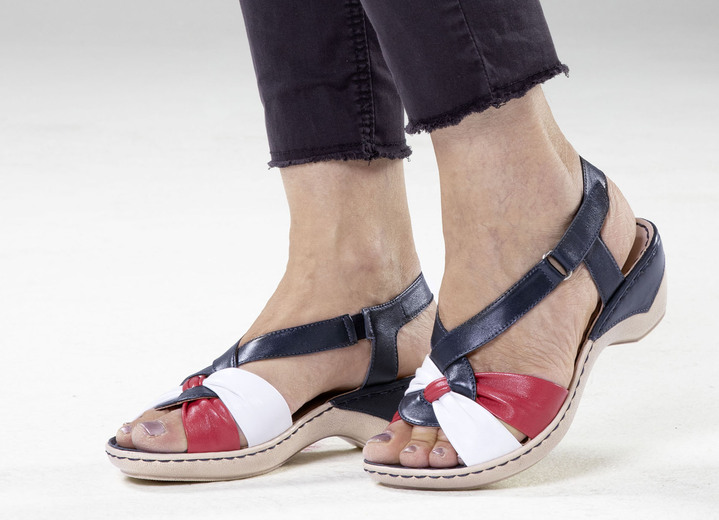 Sandaletten & Pantoletten - ELENA EDEN, elegante Damen-Sandaletten, Weite H, mit Klettspange, in Größe 3 1/2 bis 8, in Farbe BLAU-WEISS-ROT Ansicht 4