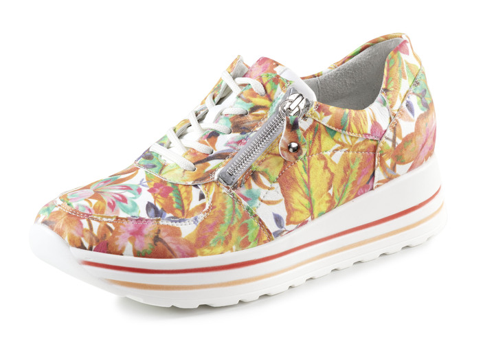 Slipper & Schnürschuhe - Waldläufer Sneaker aus beschichtetem, floral bedrucktem Textilmaterial, in Größe 3 1/2 bis 8, in Farbe WEISS-BUNT Ansicht 1