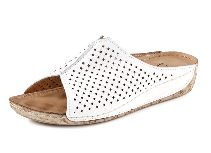 Sandaletten & Pantoletten - ELENA EDEN, sommerliche Damen-Pantoletten, aus Leder, in Größe 035 bis 042, in Farbe WEISS Ansicht 1