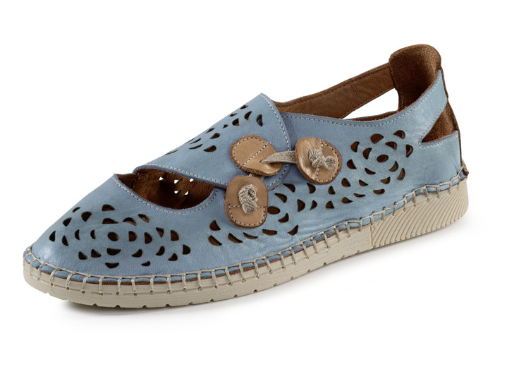 Schuhe - Gemini Slipper mit luftigen Durchbrüchen, in Größe 036 bis 042, in Farbe JEANS-CAMEL Ansicht 1