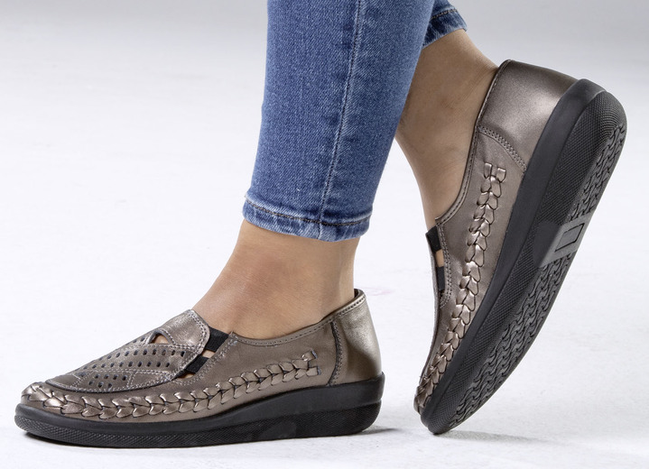 Slipper & Schnürschuhe - ELENA EDEN Slipper luftig durchbrochen und mit Flechtdurchzug, in Größe 036 bis 042, in Farbe BRONZE Ansicht 4