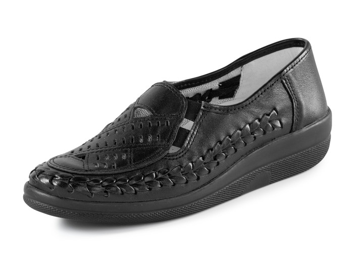 Damenmode - ELENA EDEN Slipper luftig durchbrochen und mit Flechtdurchzug, in Größe 036 bis 042, in Farbe SCHWARZ Ansicht 1