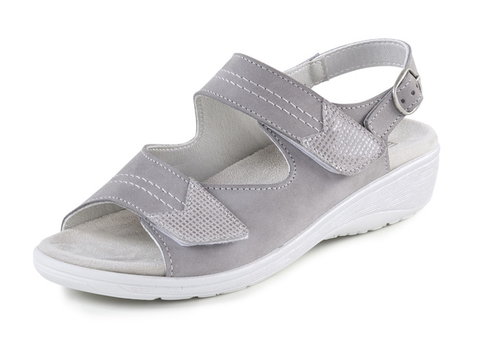 Schuhe - ELENA EDEN Sandale aus Nubukleder mit schimmernd geprägten Besätzen, in Größe 035 bis 042, in Farbe GRAU Ansicht 1