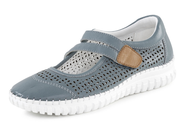 - ELENA EDEN Slipper aus Rind-Nappaleder mit braunem Besatz, in Größe 036 bis 042, in Farbe JEANS Ansicht 1
