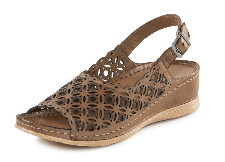 Sandaletten & Pantoletten - Gemini Sandale aus perforiertem, geprägtem Nappaleder, in Größe 036 bis 042, in Farbe JEANS Ansicht 7