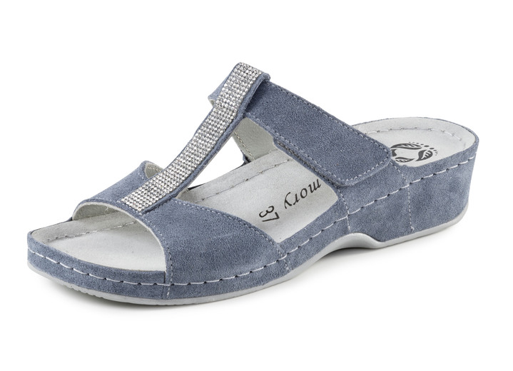Damenmode - Mubb Pantolette mit funkelnden Glitzersteinchen, in Größe 036 bis 042, in Farbe JEANS Ansicht 1