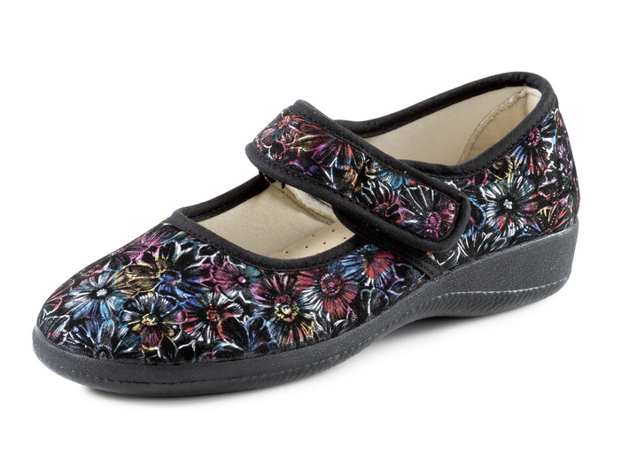 Slipper & Schnürschuhe - Spangenschuh mit floralem Muster, in Größe 036 bis 042, in Farbe SCHWARZ Ansicht 1