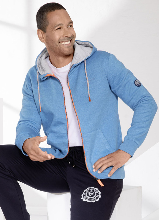 Freizeitshirts & -Kombinationen - Sweatjacke mit Kapuze, in Größe 3XL (58) bis XXL (56), in Farbe AQUA MELIERT Ansicht 3