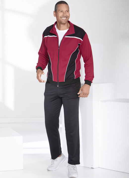 Freizeitanzüge - Freizeitanzug mit Kordelzug im Dehnbund, in Größe 024 bis 060, in Farbe ROT-SCHWARZ Ansicht 2