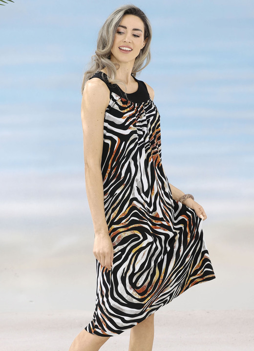 Strandkleider - Kleid mit Ausschnittblende, ärmellos, in Größe 036 bis 056, in Farbe SCHWARZ-BUNT Ansicht 1