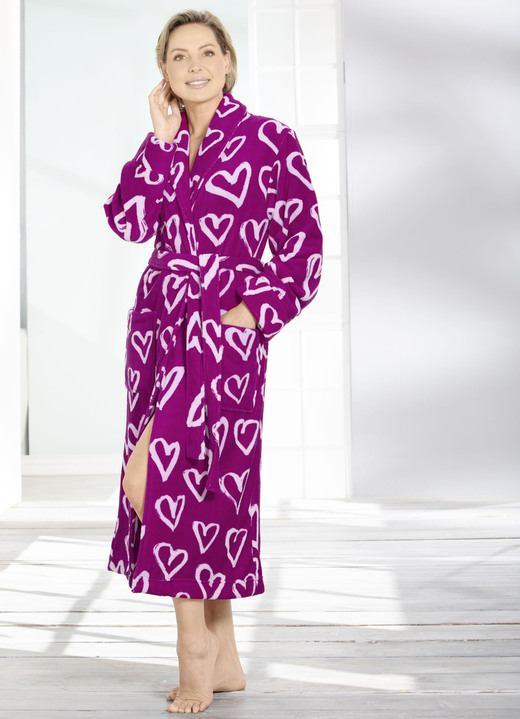 SALE % - Bademantel mit tollem Herzdruck, in Größe L bis XXL, in Farbe PINK-ROSÉ