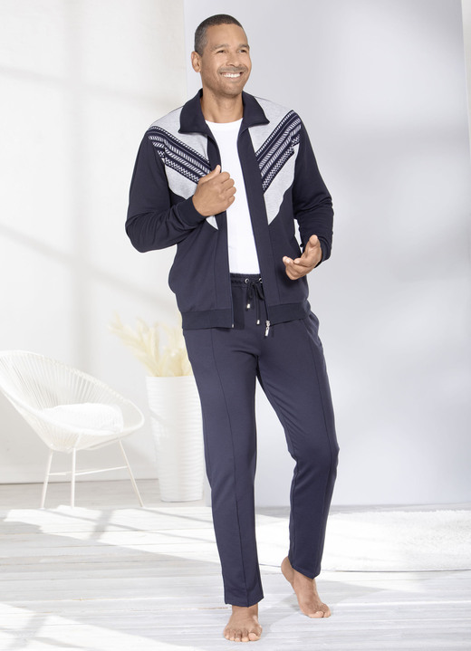 - Hausanzug mit Baumwolle, in Größe 024 bis 062, in Farbe MARINE-GRAU Ansicht 2